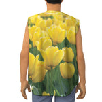 Yellow Tulip Print Sleeveless Baseball Jersey