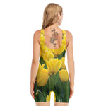 Yellow Tulip Print Sleeveless One Piece Swimsuit