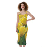 Yellow Tulip Print Slim Fit Midi Cami Dress