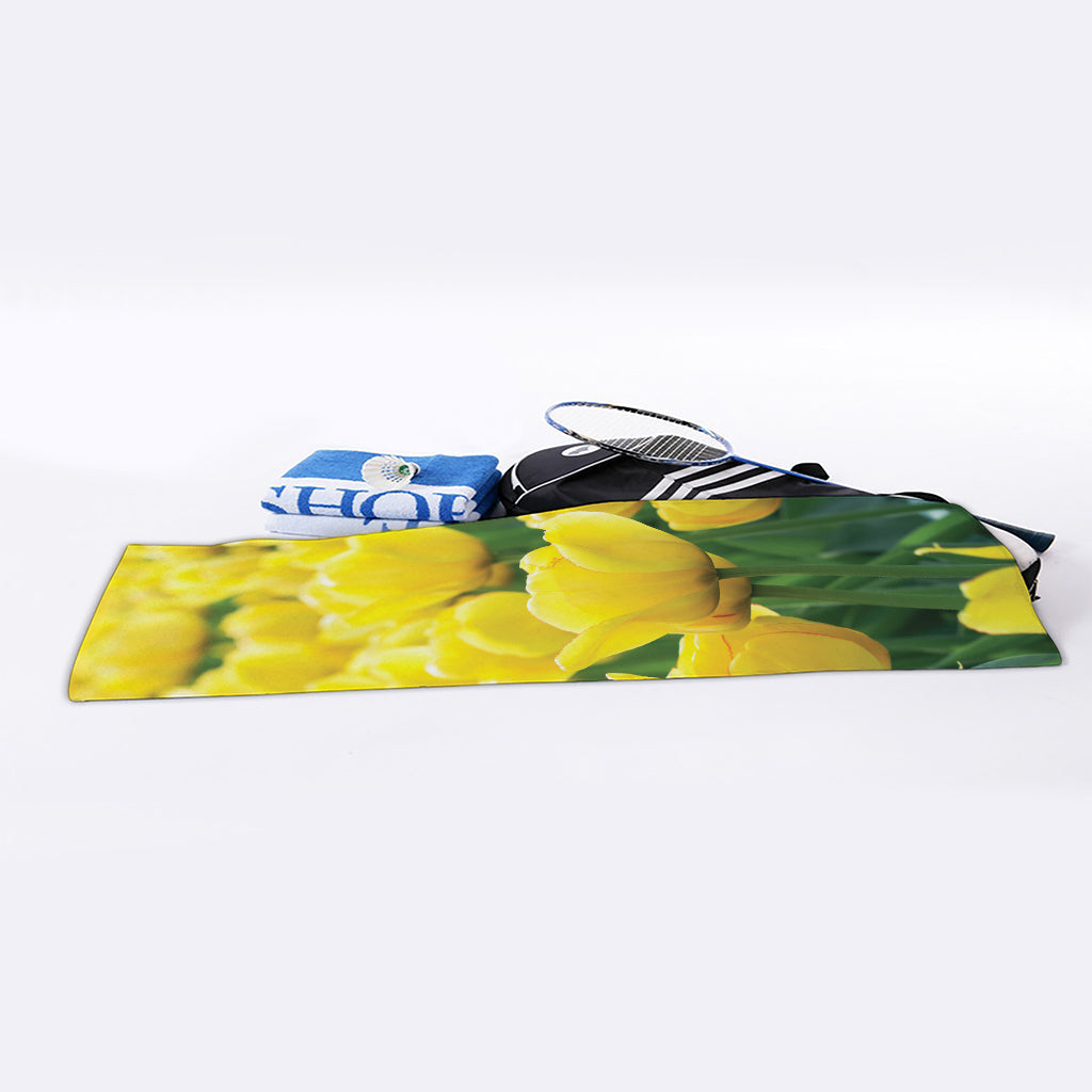 Yellow Tulip Print Sports Towel