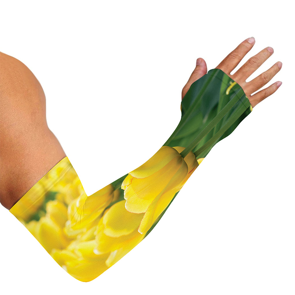 Yellow Tulip Print Sun Protection Arm Sleeves