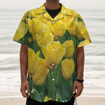 Yellow Tulip Print Textured Short Sleeve Shirt
