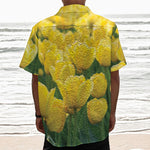 Yellow Tulip Print Textured Short Sleeve Shirt