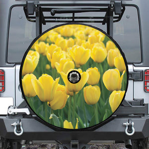 Yellow Tulip Print Tire Cover With Camera Hole