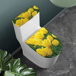 Yellow Tulip Print Toilet Lid And Tank Cover Set