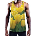 Yellow Tulip Print Men's Workout Tank Top