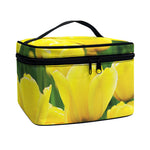 Yellow Tulip Print Travel Makeup Bag
