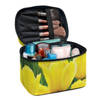 Yellow Tulip Print Travel Makeup Bag