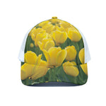 Yellow Tulip Print White Mesh Trucker Cap
