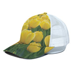 Yellow Tulip Print White Mesh Trucker Cap
