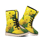 Yellow Tulip Print Winter Boots