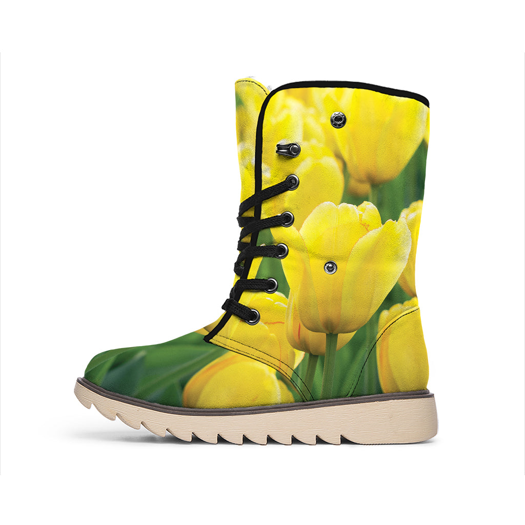 Yellow Tulip Print Winter Boots