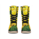 Yellow Tulip Print Winter Boots