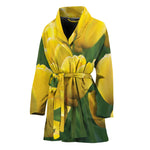 Yellow Tulip Print Women's Bathrobe