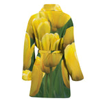 Yellow Tulip Print Women's Bathrobe