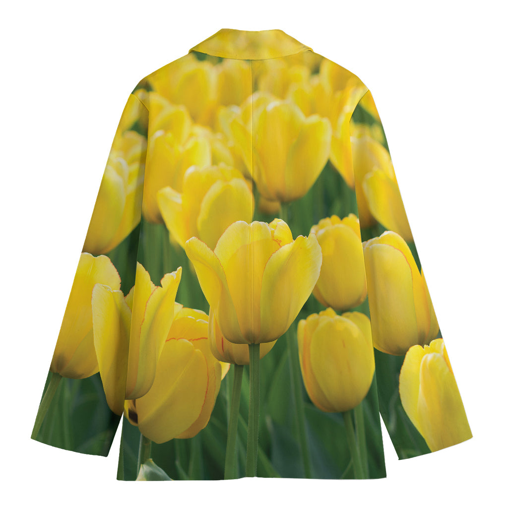 Yellow Tulip Print Women's Blazer