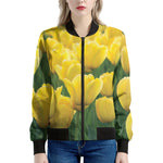 Yellow Tulip Print Women's Bomber Jacket