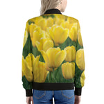 Yellow Tulip Print Women's Bomber Jacket