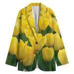 Yellow Tulip Print Women's Cotton Blazer
