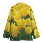Yellow Tulip Print Women's Cotton Blazer