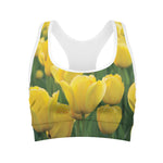 Yellow Tulip Print Women's Sports Bra