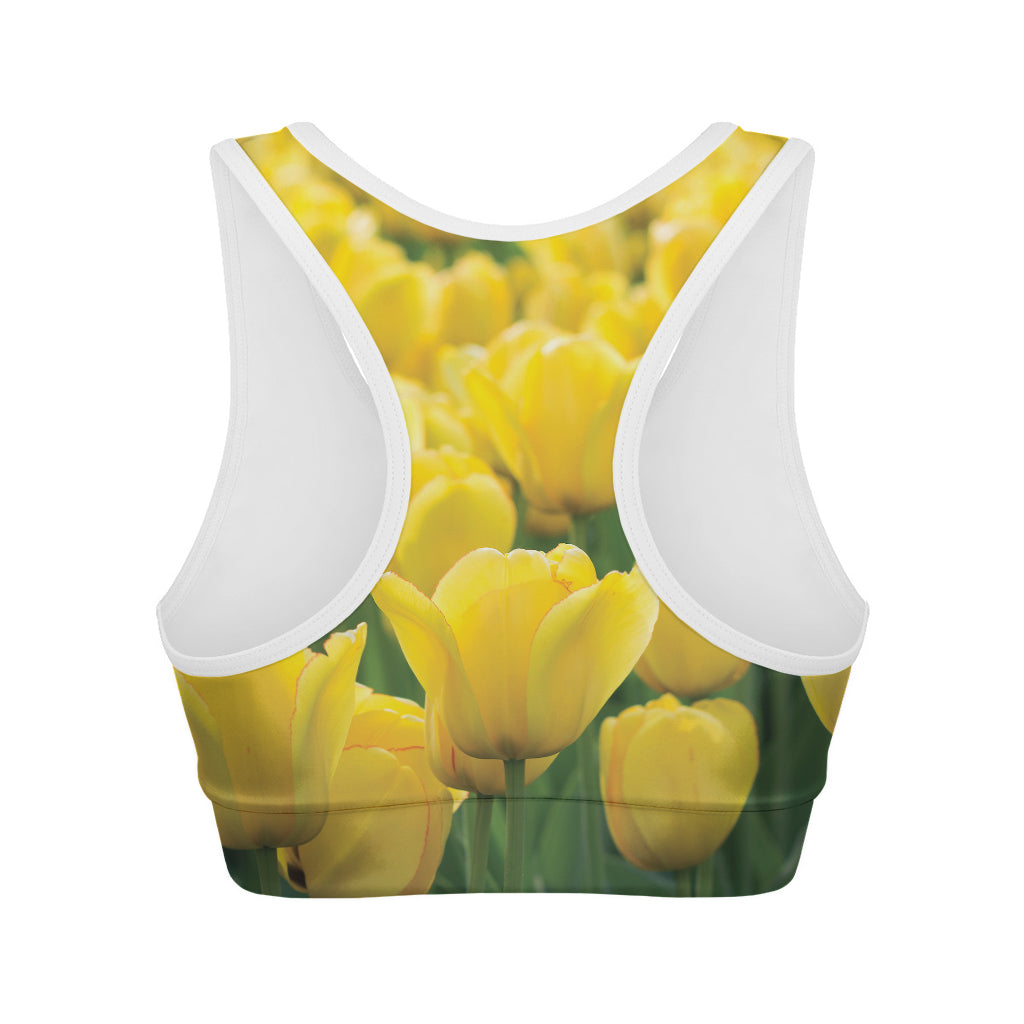 Yellow Tulip Print Women's Sports Bra