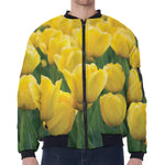 Yellow Tulip Print Zip Sleeve Bomber Jacket