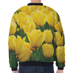 Yellow Tulip Print Zip Sleeve Bomber Jacket