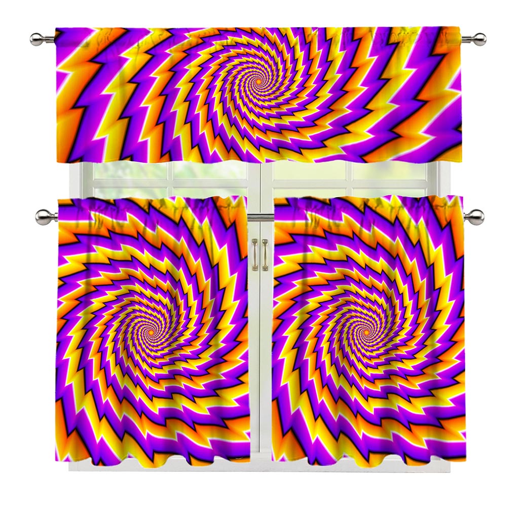 Yellow Twisted Moving Optical Illusion 3 Piece Kitchen Curtains