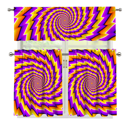 Yellow Twisted Moving Optical Illusion 3 Piece Kitchen Curtains