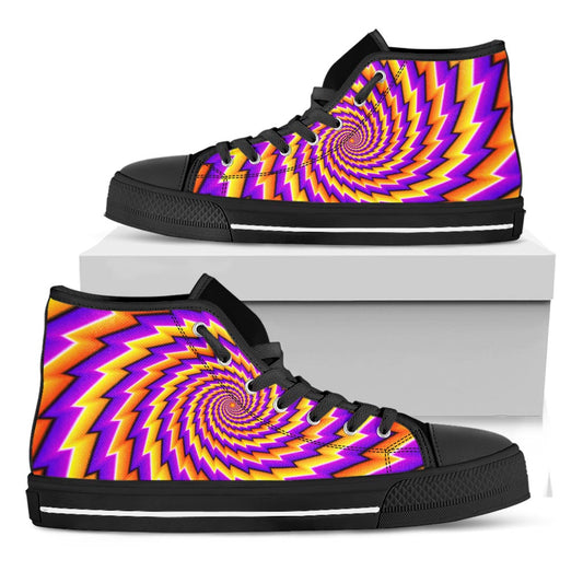 Yellow Twisted Moving Optical Illusion Black High Top Sneakers