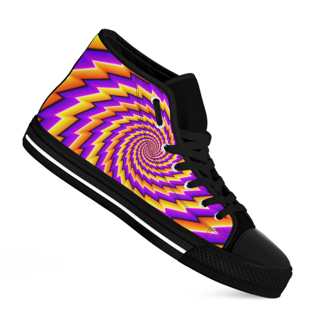 Yellow Twisted Moving Optical Illusion Black High Top Sneakers