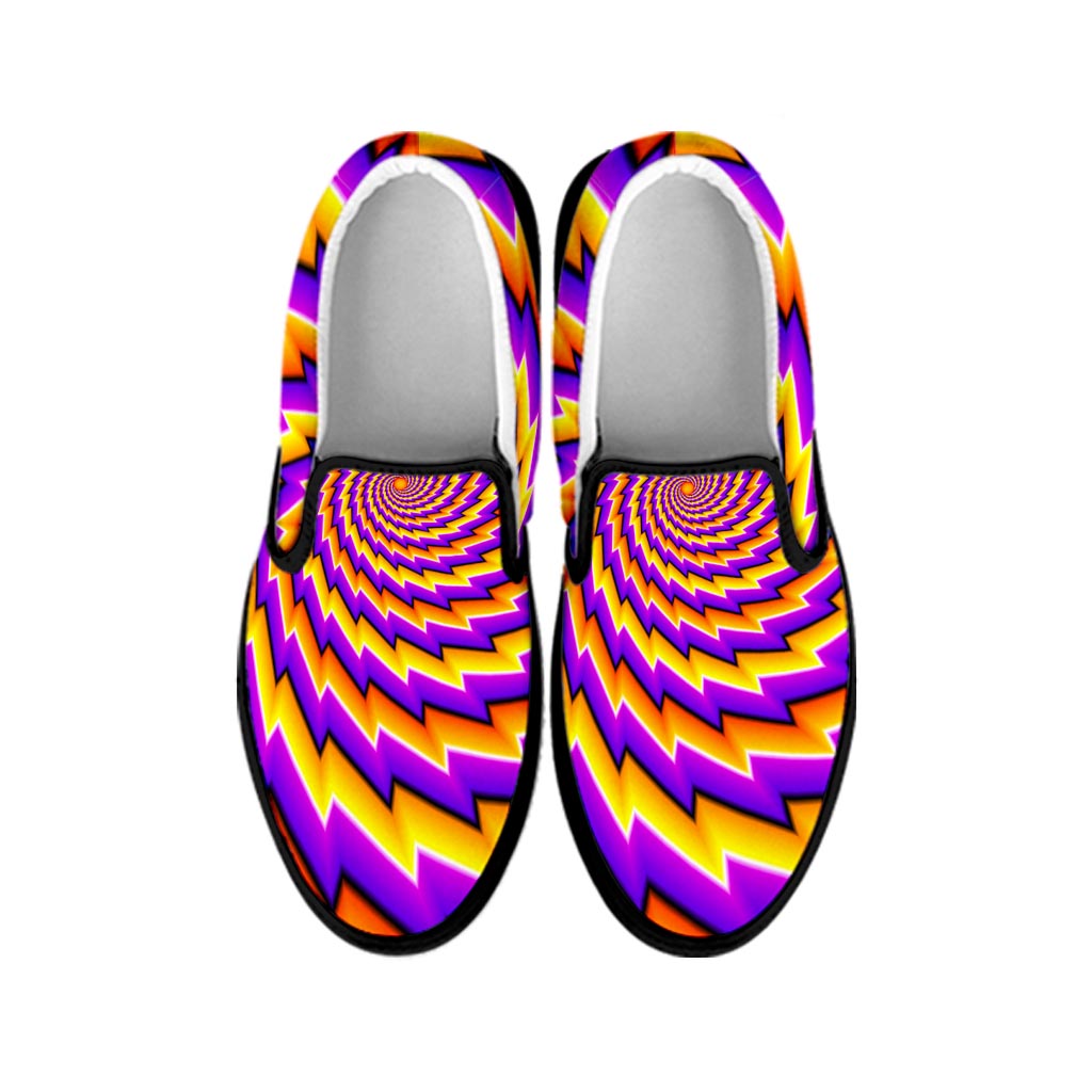 Yellow Twisted Moving Optical Illusion Black Slip On Sneakers