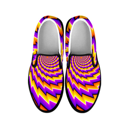 Yellow Twisted Moving Optical Illusion Black Slip On Sneakers