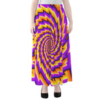 Yellow Twisted Moving Optical Illusion Chiffon Maxi Skirt