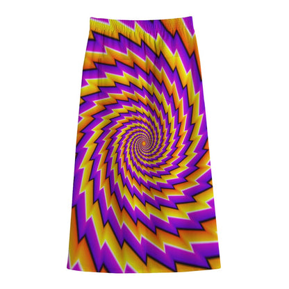 Yellow Twisted Moving Optical Illusion Cotton Front Slit Maxi Skirt