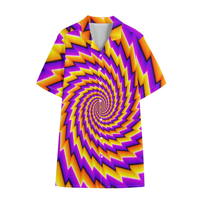 Yellow Twisted Moving Optical Illusion Cotton Hawaiian Shirt