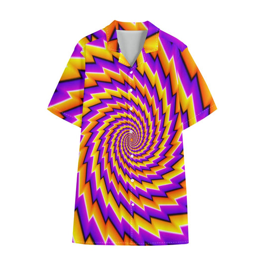 Yellow Twisted Moving Optical Illusion Cotton Hawaiian Shirt