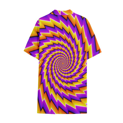 Yellow Twisted Moving Optical Illusion Cotton Hawaiian Shirt