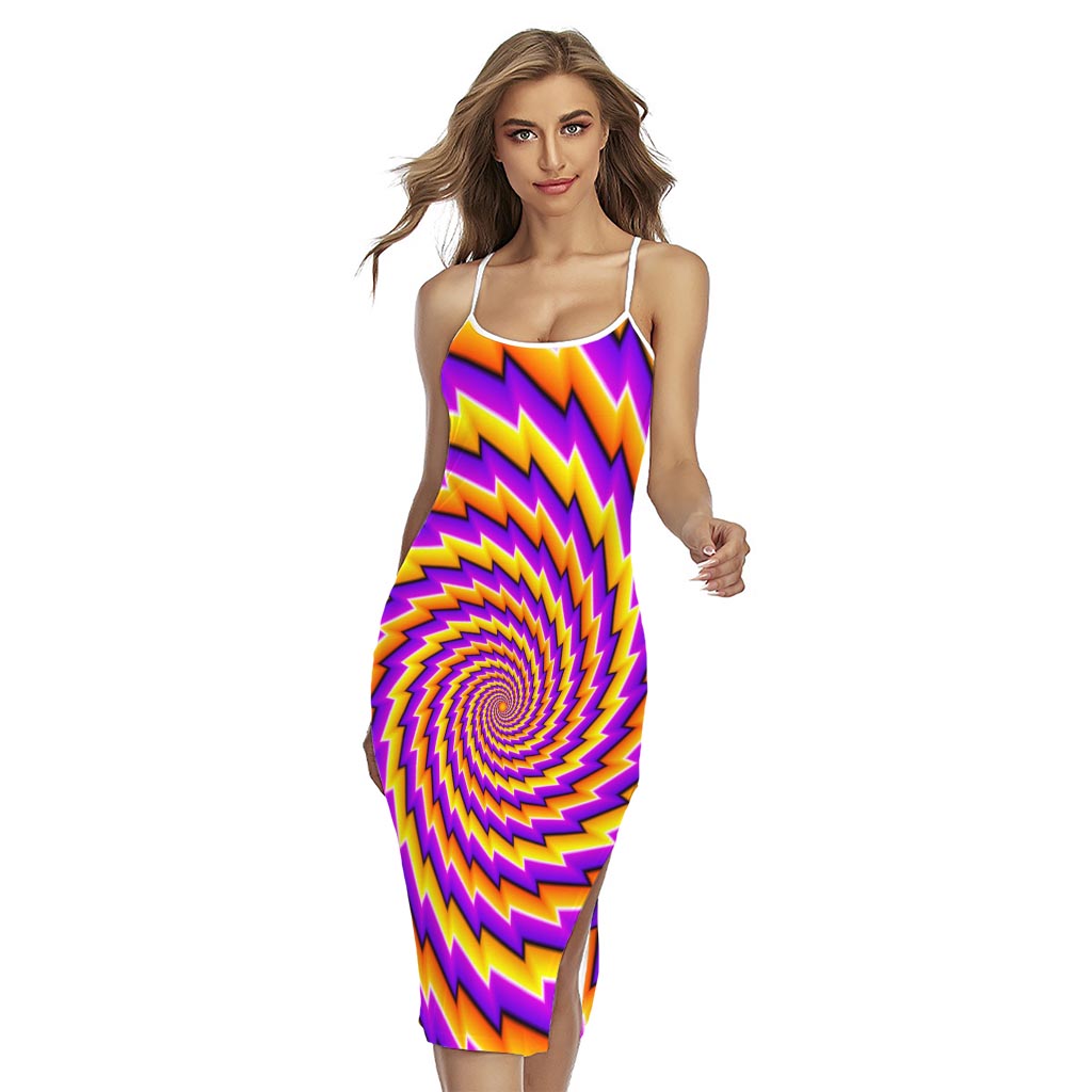 Yellow Twisted Moving Optical Illusion Cross Back Cami Dress