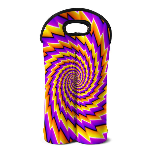 Yellow Twisted Moving Optical Illusion Double Neoprene Wine Tote