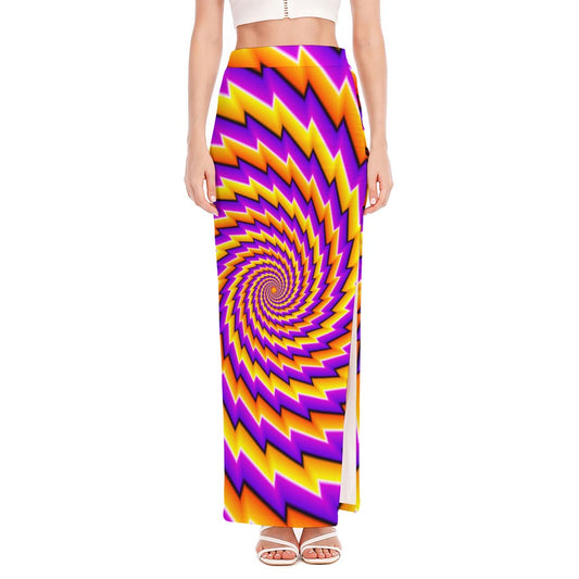 Yellow Twisted Moving Optical Illusion High Slit Maxi Skirt