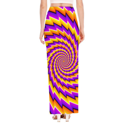 Yellow Twisted Moving Optical Illusion High Slit Maxi Skirt