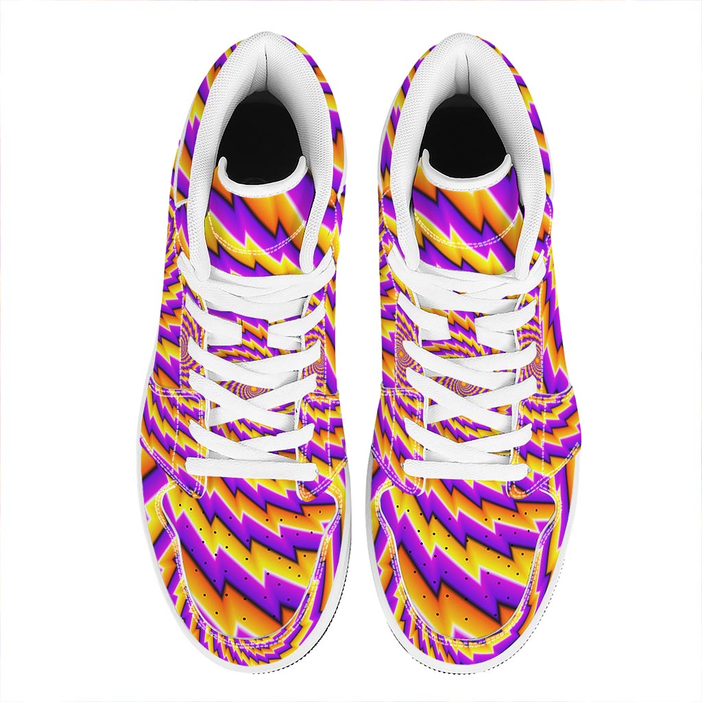 Yellow Twisted Moving Optical Illusion High Top Leather Sneakers