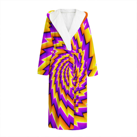 Yellow Twisted Moving Optical Illusion Hooded Bathrobe