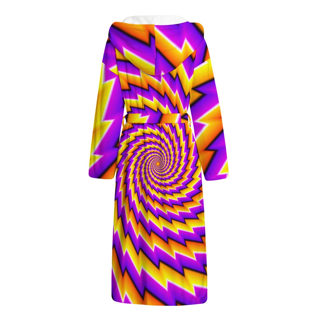 Yellow Twisted Moving Optical Illusion Hooded Bathrobe