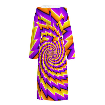 Yellow Twisted Moving Optical Illusion Hooded Bathrobe