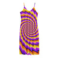 Yellow Twisted Moving Optical Illusion Jersey Midi Cami Dress