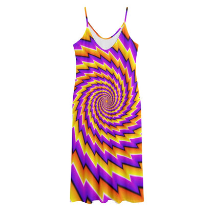 Yellow Twisted Moving Optical Illusion Jersey Midi Cami Dress