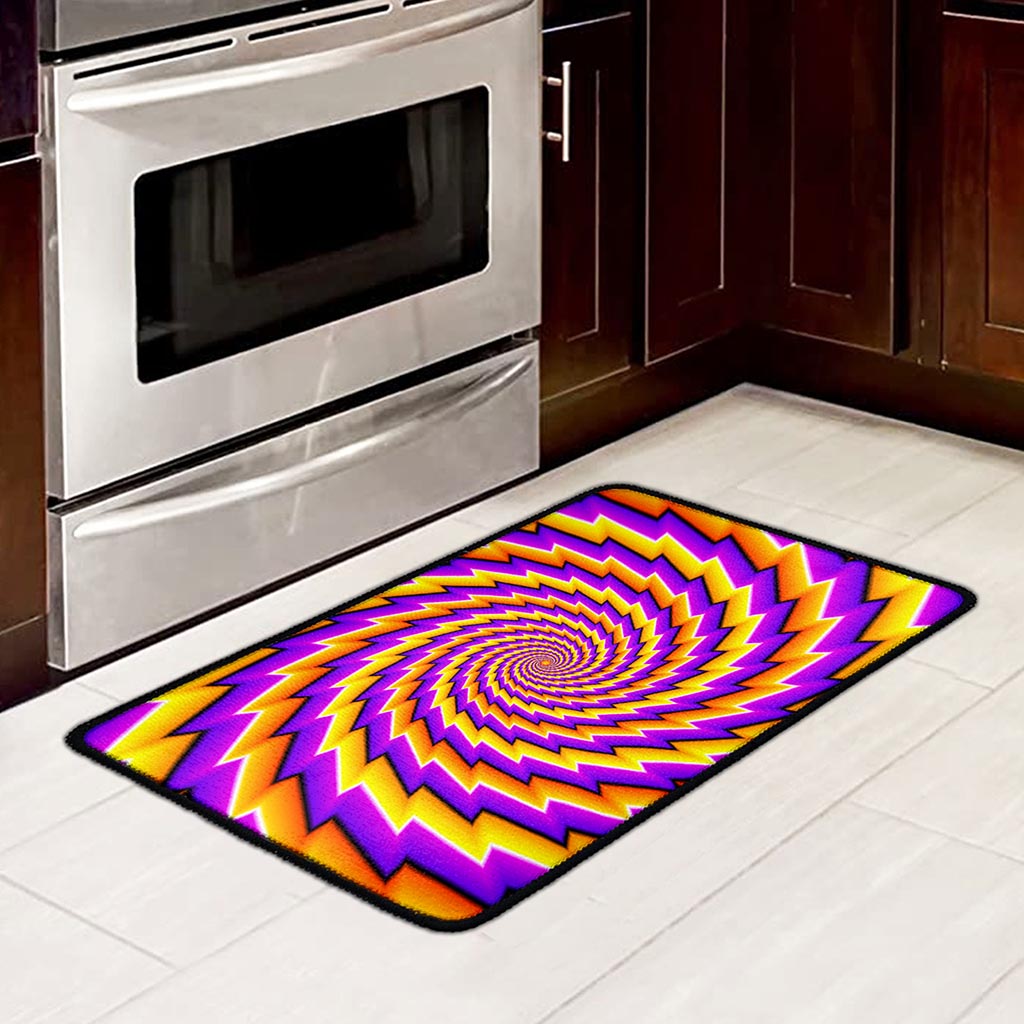Yellow Twisted Moving Optical Illusion Kitchen Mat